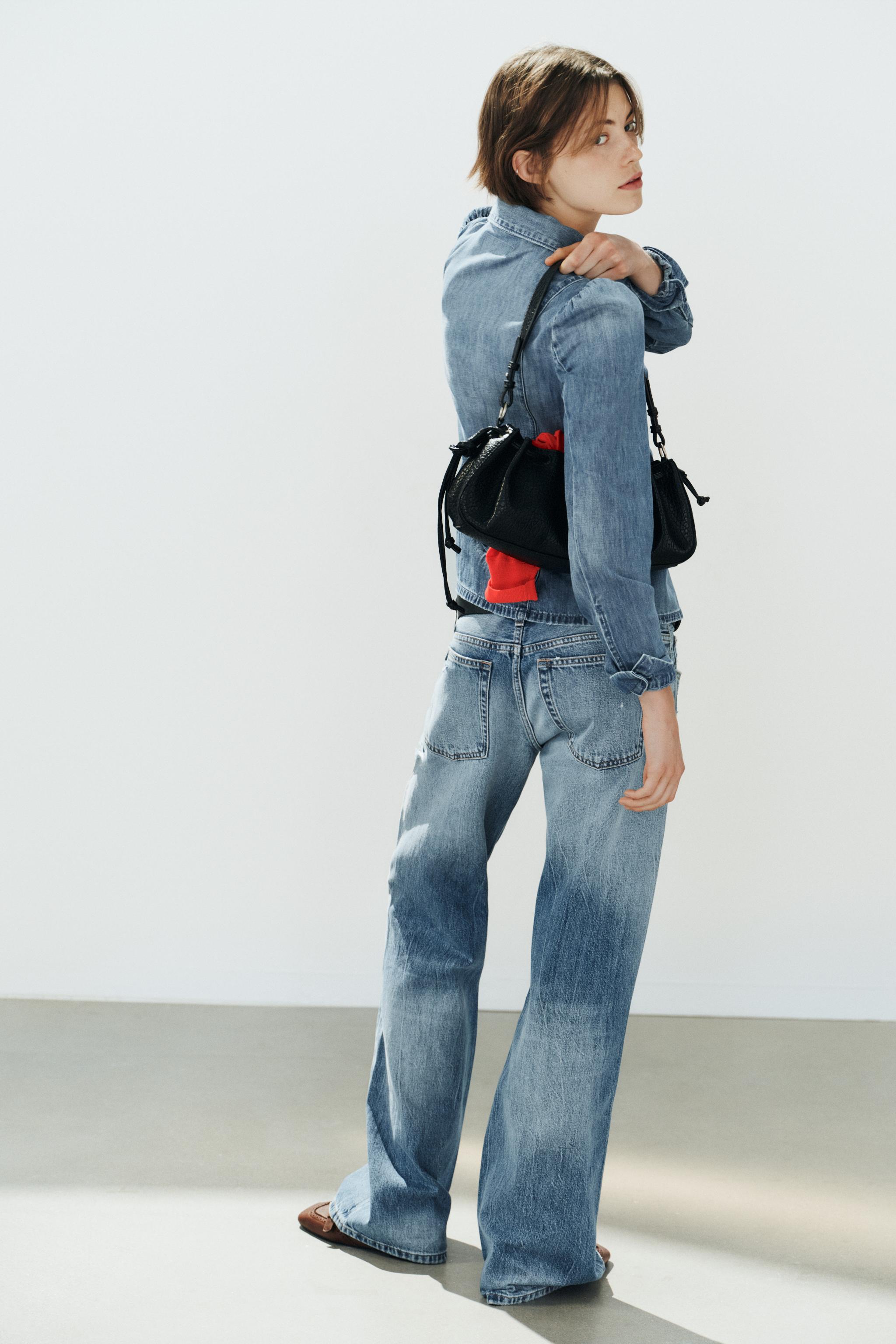 TRF GATHERED SHOULDER DENIM SHIRT